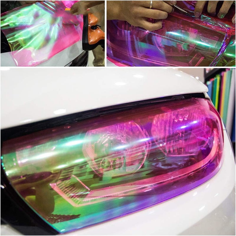 LZLRUN 12 by 48 inches Self Adhesive Auto Car Tint Chrome Chameleon Headlight Taillight Fog Light Vinyl Smoke Film Sheet Sticker Cover (Chameleon Red) - Image 2